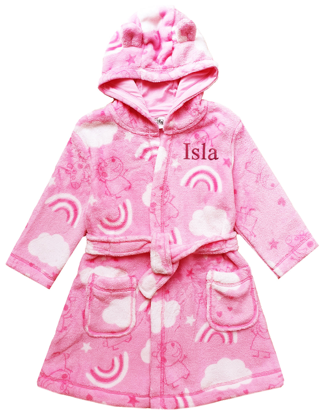 Personalised Baby Childrens Peppa Pig Dressing Gown Pink White TheBabyBoxUK